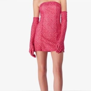 NWT Miscreants Elegant Pink Strapless Mini Dress With Gloves US size 10